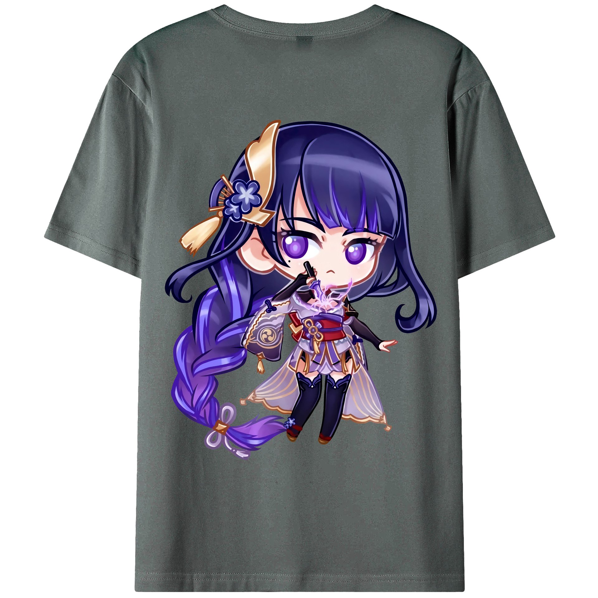 げんし神 雷電将軍 らいでんしょうぐん genshin Raiden Shogun 綿100％ メンズ半袖Tシャツ（バックプリント） 通気性
